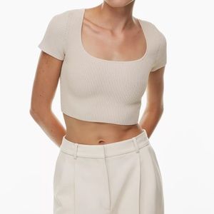 Aritzia Babaton NWT Sculpt Knit Squareneck Top in Matte Pearl XS